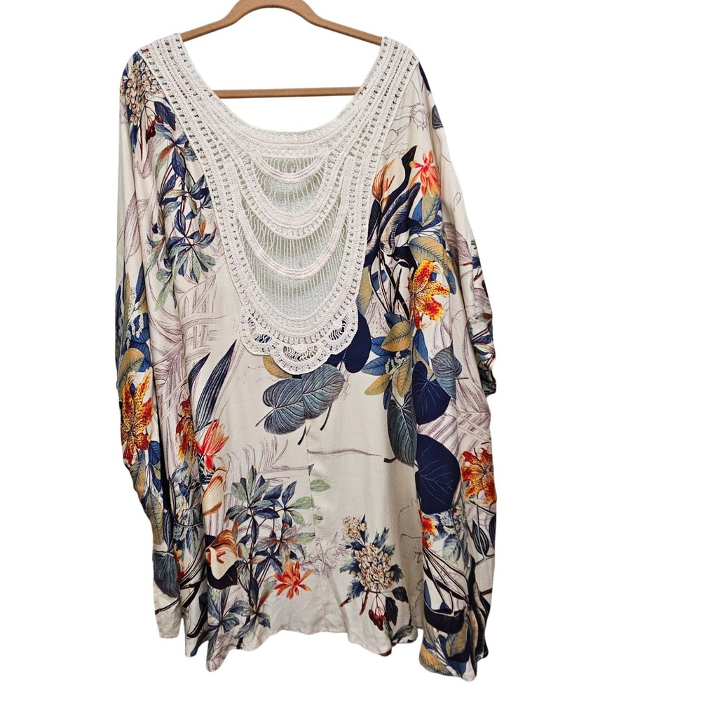 Roffe Accessories Kimono Womens OS Cream Floral Crochet Back‎ Boho Beach Coverup